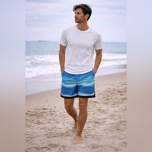 Nike Swim Trunks Blue Gradient Ombre Athletic Shorts L Quick Dry Lined Large